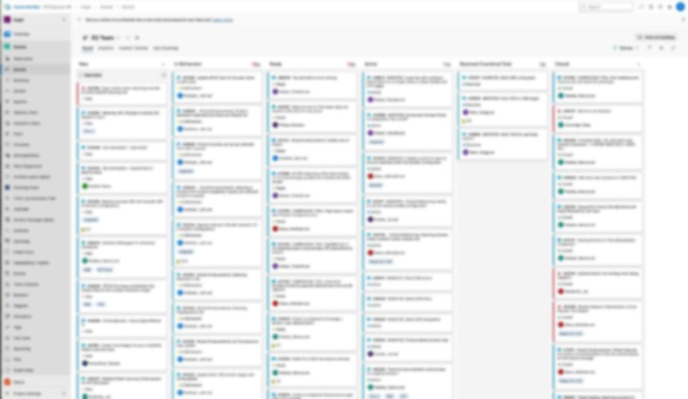 User stories in flight (blurred)