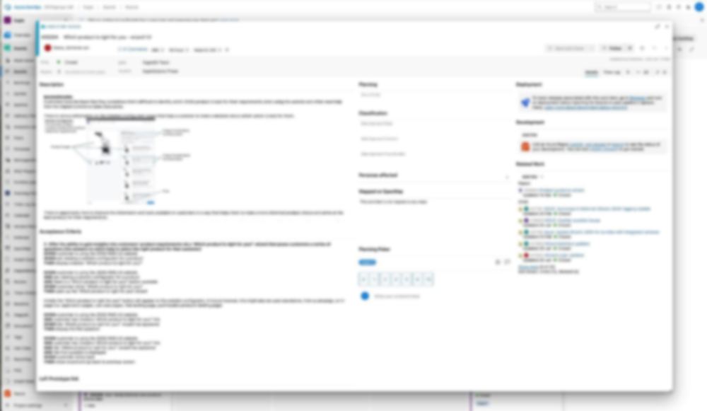 A user story with its acceptance criteria (blurred)